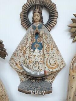 Sculptures Mexicaines En Bois D’art Populaire 8 Statues De Madonna / Nuestra Senoras