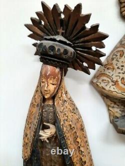 Sculptures Mexicaines En Bois D’art Populaire 8 Statues De Madonna / Nuestra Senoras