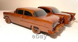 Sculptures de voitures Chevrolet de modèles réduits, art populaire en acajou sculpté à la main, d'époque