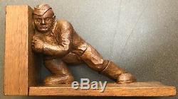 Seconde Guerre Mondiale Allemande Soldat Pow Folk Art Trench Bois Sculpté Ends Livre Signé Luftwaffe