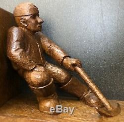 Seconde Guerre Mondiale Allemande Soldat Pow Folk Art Trench Bois Sculpté Ends Livre Signé Luftwaffe