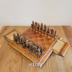Set D'échecs Soviétique Sculpté 60s Folk Art Vintage En Bois Urss Russie Antique