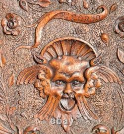 Soufflet d'art populaire en bois sculpté de démon dragon homme vert français antique des années 1870/1880.