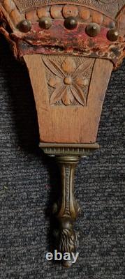Soufflet d'art populaire en bois sculpté de démon dragon homme vert français antique des années 1870/1880.