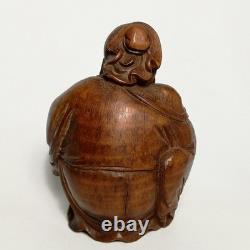 Statue ancienne en racine de bambou sculptée, homme âgé buvant, art populaire chinois, 5,5 pouces	<br/>

