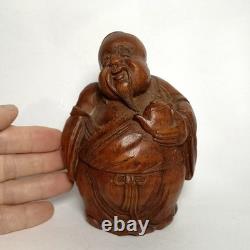 Statue ancienne en racine de bambou sculptée, homme âgé buvant, art populaire chinois, 5,5 pouces

<br/> 	
 