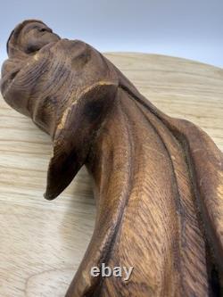 Statue de Daruma en bois sculpté à la main japonaise antique 12 x 5,5 Art populaire