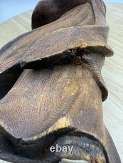 Statue de Daruma en bois sculpté à la main japonaise antique 12 x 5,5 Art populaire