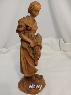 Statue de Saint Notburga sculptée à la main, vintage, art populaire tyrolien, symbole de la récolte