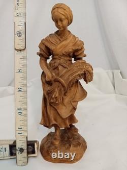 Statue de Saint Notburga sculptée à la main, vintage, art populaire tyrolien, symbole de la récolte