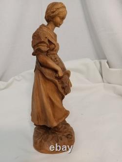 Statue de Saint Notburga sculptée à la main, vintage, art populaire tyrolien, symbole de la récolte