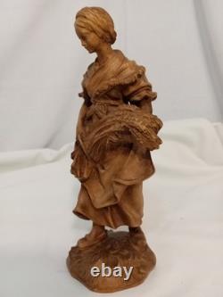 Statue de Saint Notburga sculptée à la main, vintage, art populaire tyrolien, symbole de la récolte