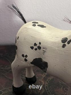 Statue de cheval sculptée à la main vintage en bois, décor en sculpture, art populaire, 21,5 cm de hauteur