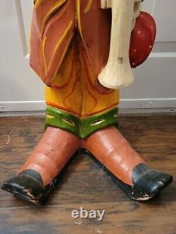 Statue de clown en bois sculpté à la main grandeur nature VTG. Collection d'art populaire. Halloween.