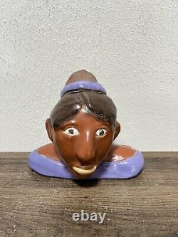 Statue de folklore en argile fait maison en Americana noire antique RARE