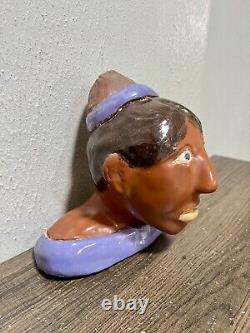 Statue de folklore en argile fait maison en Americana noire antique RARE