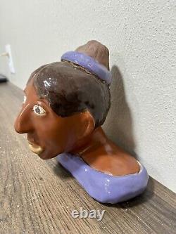 Statue de folklore en argile fait maison en Americana noire antique RARE