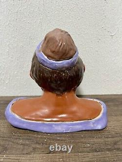 Statue de folklore en argile fait maison en Americana noire antique RARE