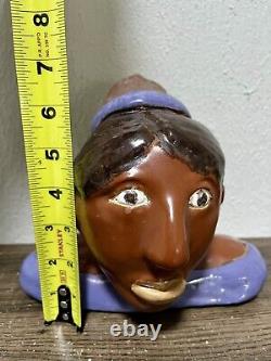 Statue de folklore en argile fait maison en Americana noire antique RARE