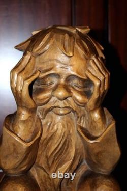Statue de gnome penseur Rübezahl en bois sculpté à la main 13 Art folklorique Décoration Cadeau