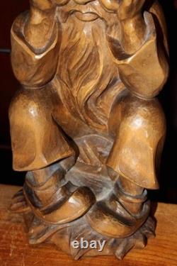 Statue de gnome penseur Rübezahl en bois sculpté à la main 13 Art folklorique Décoration Cadeau