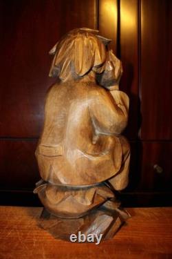 Statue de gnome penseur Rübezahl en bois sculpté à la main 13 Art folklorique Décoration Cadeau