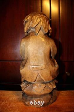 Statue de gnome penseur Rübezahl en bois sculpté à la main 13 Art folklorique Décoration Cadeau