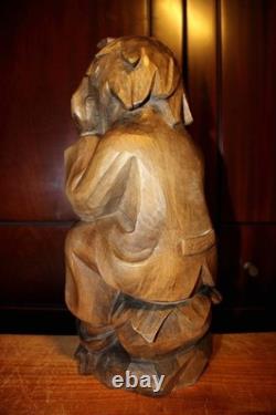 Statue de gnome penseur Rübezahl en bois sculpté à la main 13 Art folklorique Décoration Cadeau