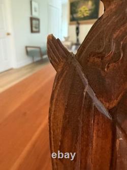 Statue de la Madone en bois sculpté à la main ViTG, Reine du Monde, 12,5 art populaire signée JW