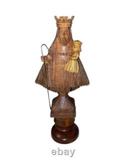 Statue de la Vierge Marie Madone et Enfant en bois sculpté à la main - Art populaire catholique