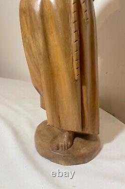 Statue de moine franciscain en bois sculpté à la main, art populaire ancien