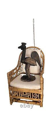 Statue de poulet en bois sculpté à la main, art populaire antique, oiseau de ferme rustique primitif