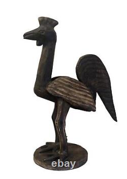 Statue de poulet en bois sculpté à la main, art populaire antique, oiseau de ferme rustique primitif