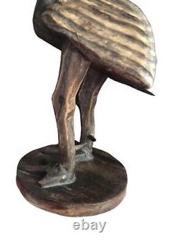 Statue de poulet en bois sculpté à la main, art populaire antique, oiseau de ferme rustique primitif