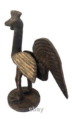 Statue de poulet en bois sculpté à la main, art populaire antique, oiseau de ferme rustique primitif