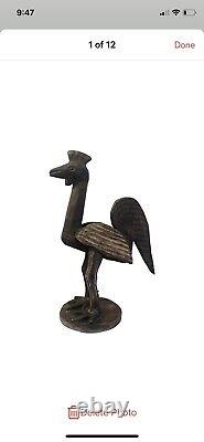 Statue de poulet en bois sculpté à la main, art populaire antique, oiseau de ferme rustique primitif