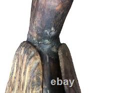 Statue de poulet en bois sculpté à la main, art populaire antique, oiseau de ferme rustique primitif