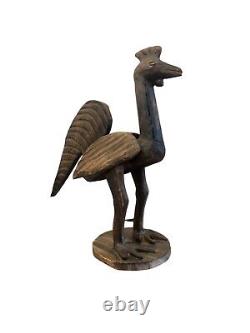 Statue de poulet en bois sculpté à la main, art populaire antique, oiseau de ferme rustique primitif