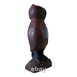 Statue décorative de chouette en bois sculptée à la main dans le style américain vintage