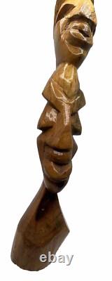 Statue en Bois Sculptée à la Main en Art Populaire Africain Totem VTG Unique en Bois Massif