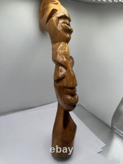 Statue en Bois Sculptée à la Main en Art Populaire Africain Totem VTG Unique en Bois Massif