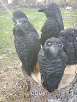 Statue en Bois de CORBEAU Sculptée à la Tronçonneuse CROW 18 Pouces UNIQUE