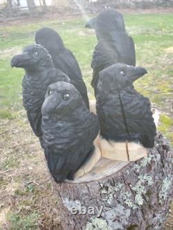 Statue en Bois de CORBEAU Sculptée à la Tronçonneuse CROW 18 Pouces UNIQUE