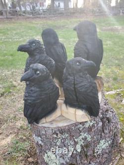 Statue en Bois de CORBEAU Sculptée à la Tronçonneuse CROW 18 Pouces UNIQUE