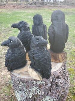 Statue en Bois de CORBEAU Sculptée à la Tronçonneuse CROW 18 Pouces UNIQUE