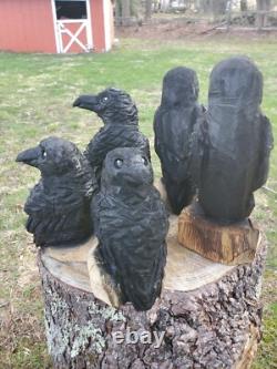 Statue en Bois de CORBEAU Sculptée à la Tronçonneuse CROW 18 Pouces UNIQUE