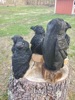 Statue en Bois de CORBEAU Sculptée à la Tronçonneuse CROW 18 Pouces UNIQUE