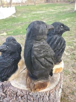 Statue en Bois de CORBEAU Sculptée à la Tronçonneuse CROW 18 Pouces UNIQUE