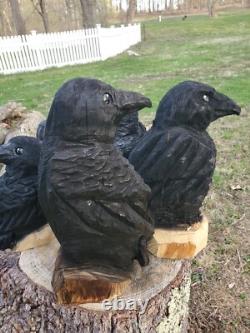 Statue en Bois de CORBEAU Sculptée à la Tronçonneuse CROW 18 Pouces UNIQUE