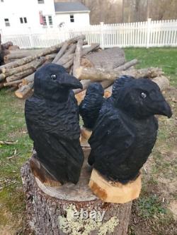 Statue en Bois de CORBEAU Sculptée à la Tronçonneuse CROW 18 Pouces UNIQUE